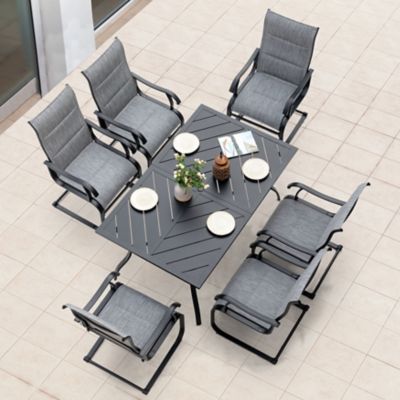 Image showing  Patio 7-Piece Textilene and Iron Dining Set with Umbrella Hole
