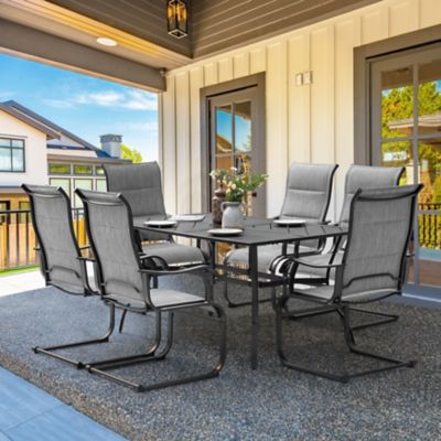 Image showing  Patio 7-Piece Textilene and Iron Dining Set with Umbrella Hole
