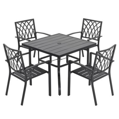 Image showing  Outdoor 5-Piece Dining Set, Stackable Chairs and Square Table, Black