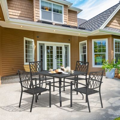 Image showing  Outdoor 5-Piece Dining Set, Stackable Chairs and Square Table, Black