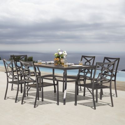 Nuu Garden 7 pc. Outdoor Iron Dining Set with 1.57 in. Umbrella Hole, Black