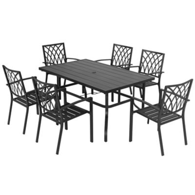 Image showing  7 pc. Outdoor Iron Dining Set with 1.57 in. Umbrella Hole, Black