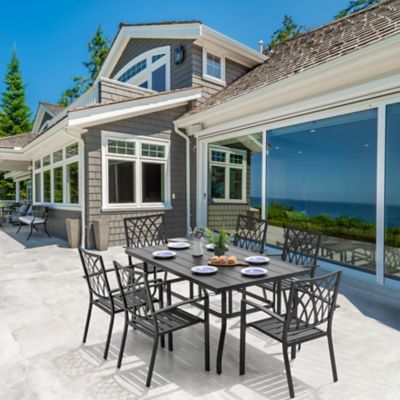 Image showing  7 pc. Outdoor Iron Dining Set with 1.57 in. Umbrella Hole, Black