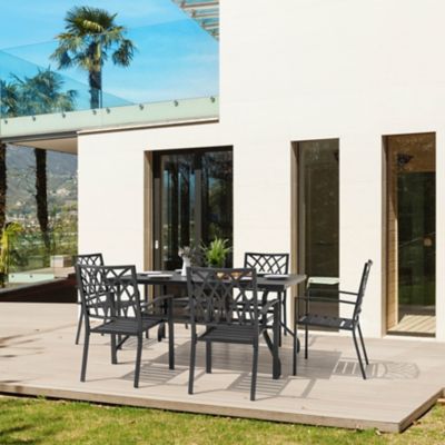 Image showing  7 pc. Outdoor Iron Dining Set with 1.57 in. Umbrella Hole, Black