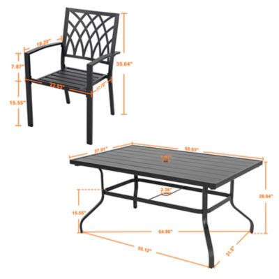 Image showing 5 th Nuu Garden 7 pc. Outdoor Iron Dining Set with 1.57 in. Umbrella Hole, Black