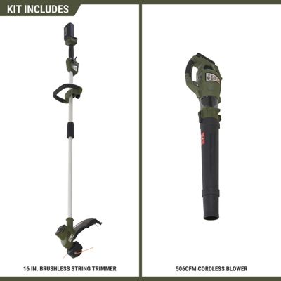Image showing  110 MPH/506 CFM 40V Cordless Handheld Leaf Blower and String Trimmer Kit, Battery and Charger Not Included