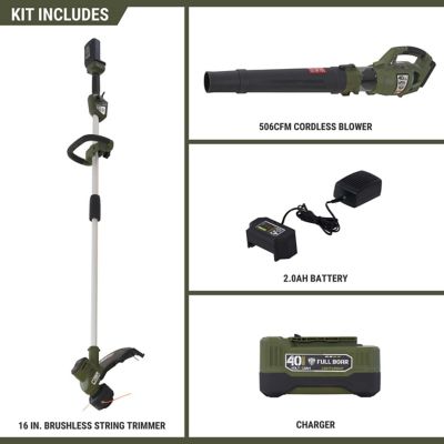 Image showing  110 MPH/506 CFM 40V Cordless Handheld Leaf Blower and String Trimmer Kit, Battery and Charger Included