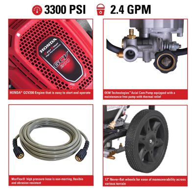 Image showing 8 th SIMPSON 3,300 PSI 2.4 GPM Gas Cold Water Premium Residential Pressure Washer, HONDA GCV200 with Axial Cam Pump