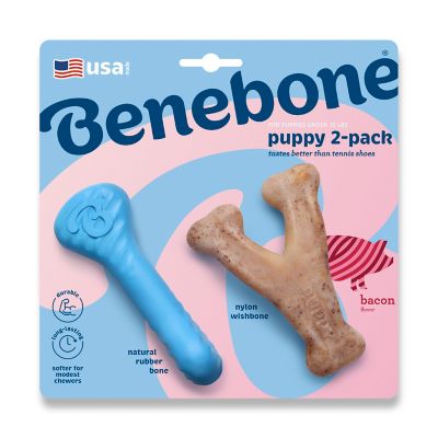 Benebone Rubber Bone/Wishbone Bacon Dog Chew Toys, 2-Pack