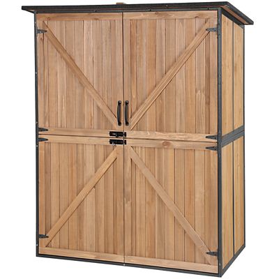 Aivituvin Wooden Garden Shed with Metal Frame - Brown
