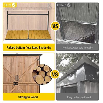 Image showing  55.2 in. x 26.1 in. Wooden Garden Shed with Metal Frame, Brown