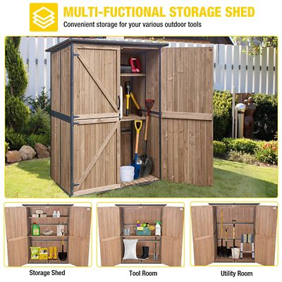 Image showing  55.2 in. x 26.1 in. Wooden Garden Shed with Metal Frame, Brown