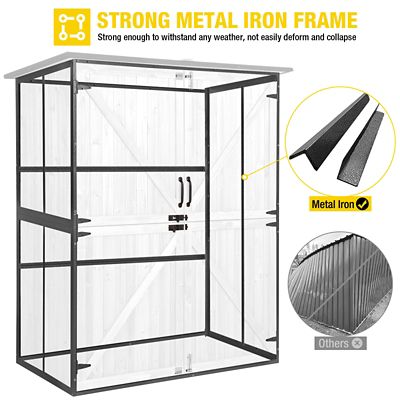 Image showing  55.2 in. x 26.1 in. Wooden Garden Shed with Metal Frame, White