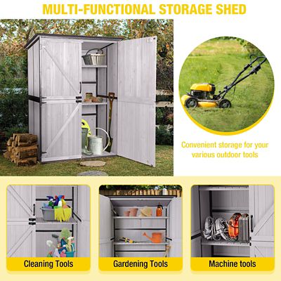Image showing  55.2 in. x 26.1 in. Wooden Garden Shed with Metal Frame, White