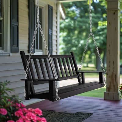 Veikous Outdoor Wooden Patio Porch Swing with Chains and Curved Bench, 4 ft.