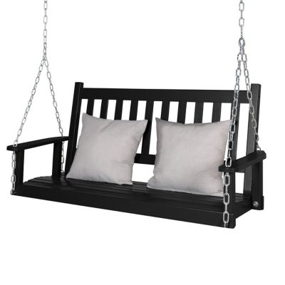 Image showing  2-Person Outdoor Wooden Patio Porch Swing with Chains and Curved Bench, 550 lb. Capacity, 4 ft.
