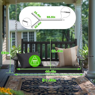 Image showing  2-Person Outdoor Wooden Patio Porch Swing with Chains and Curved Bench, 550 lb. Capacity, 4 ft.