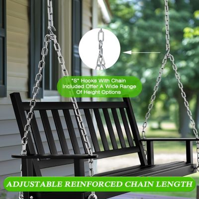 Image showing  2-Person Outdoor Wooden Patio Porch Swing with Chains and Curved Bench, 550 lb. Capacity, 4 ft.