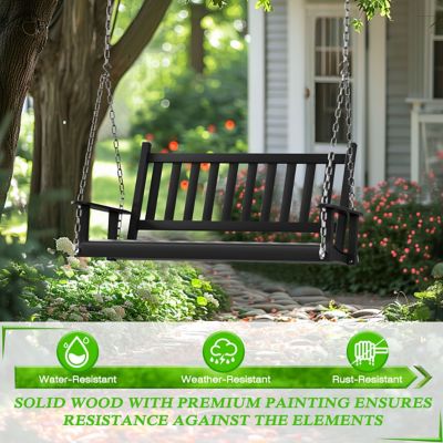 Image showing  2-Person Outdoor Wooden Patio Porch Swing with Chains and Curved Bench, 550 lb. Capacity, 4 ft.