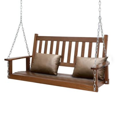 Image showing  2-Person Outdoor Wooden Patio Porch Swing with Chains and Curved Bench, 550 lb. Capacity, 4 ft.