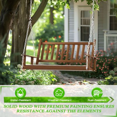 Image showing  2-Person Outdoor Wooden Patio Porch Swing with Chains and Curved Bench, 550 lb. Capacity, 4 ft.