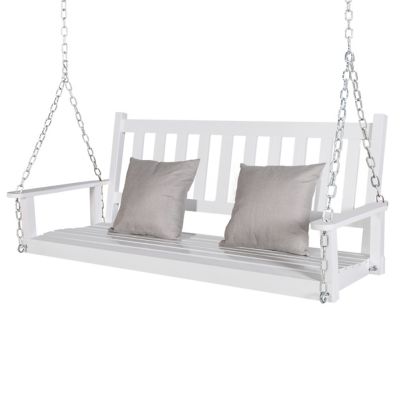 Image showing  2-Person Outdoor Wooden Patio Porch Swing with Chains and Curved Bench, 550 lb. Capacity, 4 ft.
