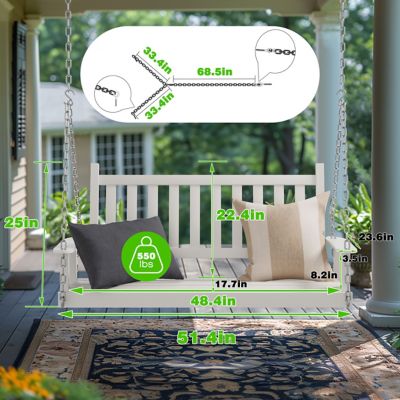 Image showing  2-Person Outdoor Wooden Patio Porch Swing with Chains and Curved Bench, 550 lb. Capacity, 4 ft.