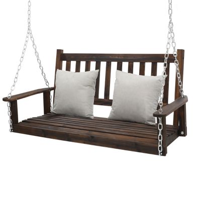 Image showing  2-Person Outdoor Wooden Patio Porch Swing with Chains and Curved Bench, 550 lb. Capacity, 4 ft.