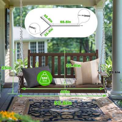 Image showing  2-Person Outdoor Wooden Patio Porch Swing with Chains and Curved Bench, 550 lb. Capacity, 4 ft.