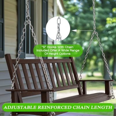 Image showing  2-Person Outdoor Wooden Patio Porch Swing with Chains and Curved Bench, 550 lb. Capacity, 4 ft.