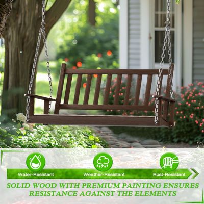 Image showing  2-Person Outdoor Wooden Patio Porch Swing with Chains and Curved Bench, 550 lb. Capacity, 4 ft.