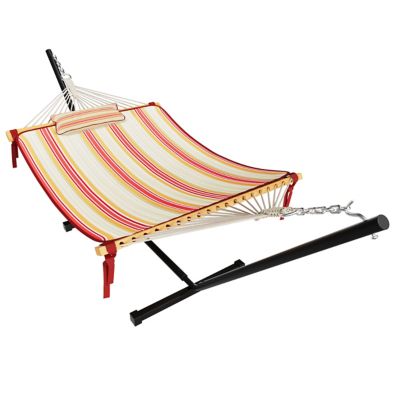 Veikous 12 ft. Quilted 2-Person Hammock Bed with Stand and Detachable Pillow, Red