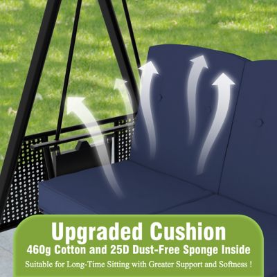 Image showing  3-Person Metal Patio Swing Chair with Converting Canopy and Detachable Cushion and Side Trays, 661 lb. Capacity