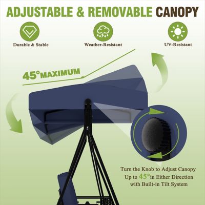 Image showing 6 th Veikous 3-Person Metal Patio Swing Chair with Converting Canopy and Detachable Cushion and Side Trays, 661 lb. Capacity
