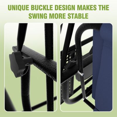 Image showing 7 th Veikous 3-Person Metal Patio Swing Chair with Converting Canopy and Detachable Cushion and Side Trays, 661 lb. Capacity