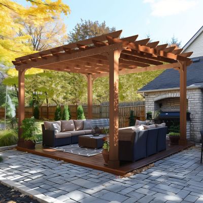 Veikous 14 ft. W x 12 ft. D Cedar Wooden Pergola for Outdoor