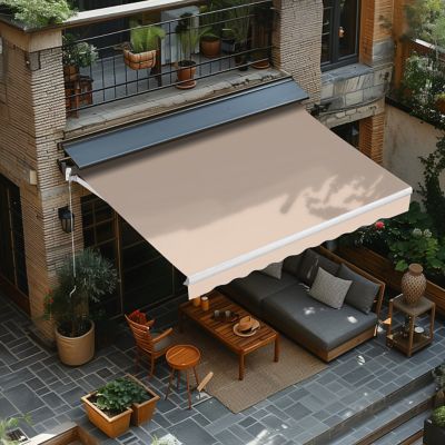 Veikous 8 ft. W x 7 ft. D Manual Patio Retractable Awnings in Beige