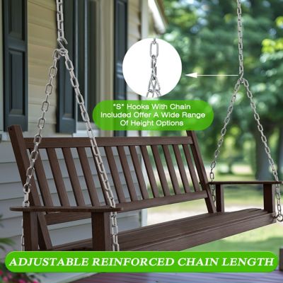 Image showing  3-Person Outdoor Wooden Patio Porch Swing with Chains and Curved Bench, 793 lb. Capacity, 5 ft.