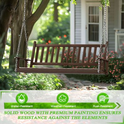 Image showing  3-Person Outdoor Wooden Patio Porch Swing with Chains and Curved Bench, 793 lb. Capacity, 5 ft.