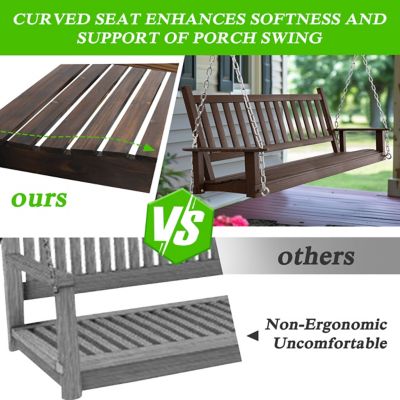Image showing 5 th Veikous 3-Person Outdoor Wooden Patio Porch Swing with Chains and Curved Bench, 793 lb. Capacity, 5 ft.