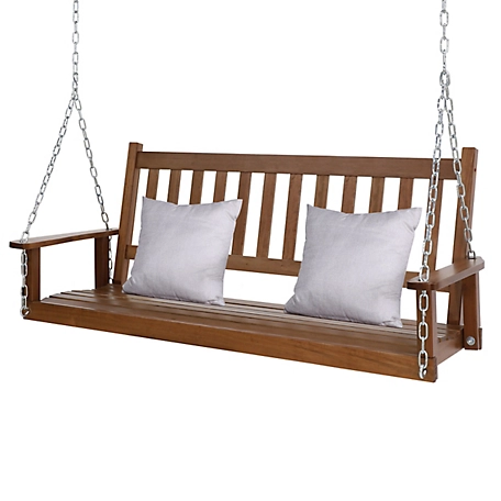 Veikous Outdoor Wooden Patio Porch Swing with Chains and Curved Bench 5 FT.