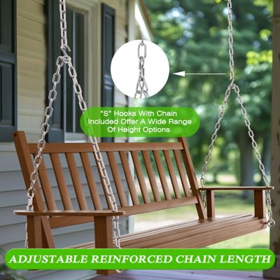 Image showing  3-Person Outdoor Wooden Patio Porch Swing with Chains and Curved Bench, 793 lb. Capacity, 5 ft.