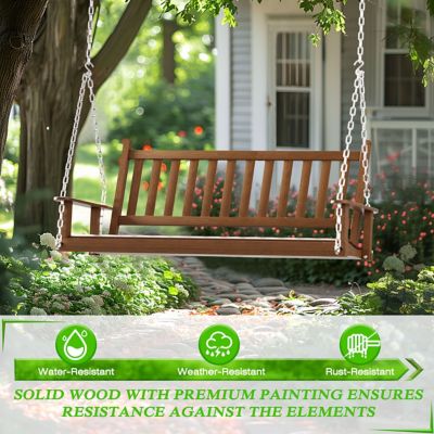 Image showing  3-Person Outdoor Wooden Patio Porch Swing with Chains and Curved Bench, 793 lb. Capacity, 5 ft.