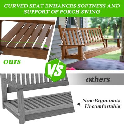 Image showing 5 th Veikous 3-Person Outdoor Wooden Patio Porch Swing with Chains and Curved Bench, 793 lb. Capacity, 5 ft.
