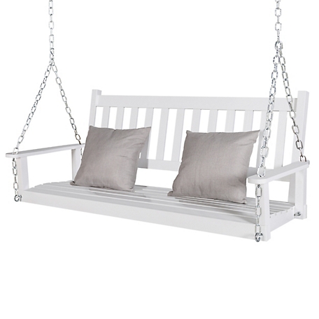 Veikous Outdoor Wooden Patio Porch Swing with Chains and Curved Bench 5 FT.