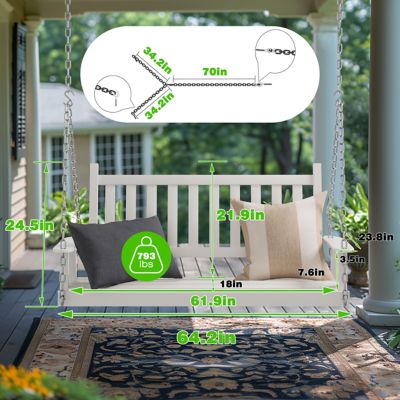 Image showing  3-Person Outdoor Wooden Patio Porch Swing with Chains and Curved Bench, 793 lb. Capacity, 5 ft.