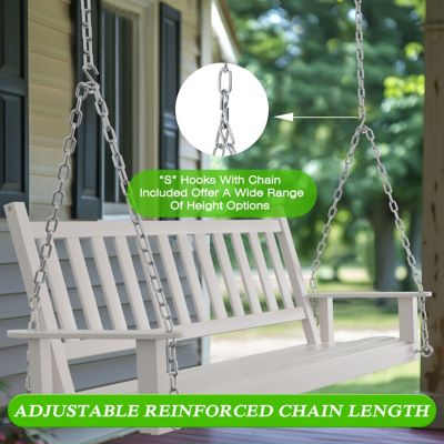 Image showing  3-Person Outdoor Wooden Patio Porch Swing with Chains and Curved Bench, 793 lb. Capacity, 5 ft.