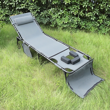 Veikous Outdoor Lounge Chair Chaise Lounge with Face Hole and Pocket