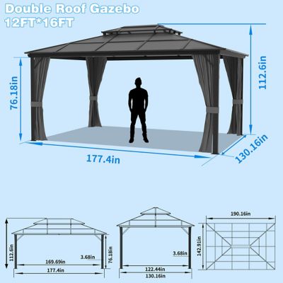 Image showing  14 ft. x 12 ft. Aluminum Double Hardtop Gazebo with Black Netting