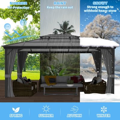 Image showing  14 ft. x 12 ft. Aluminum Double Hardtop Gazebo with Black Netting